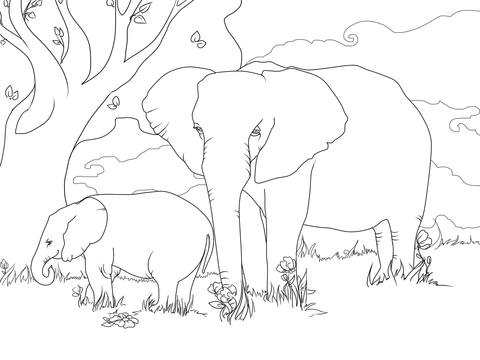 African Bush Elephants Coloring Page